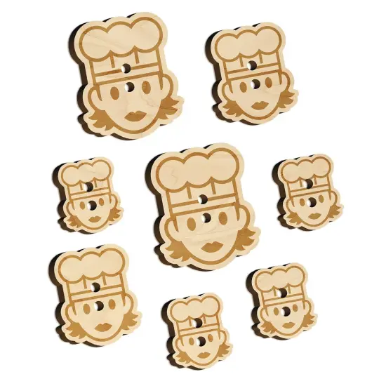 Occupation Chef Cook Woman Icon Wood Buttons for Sewing Knitting Crochet DIY Craft {7}