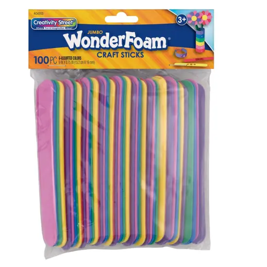 Wonderfoam Jumbo Craft Sticks, 6" x 3/4", Assorted Colors, 100 Count {1}