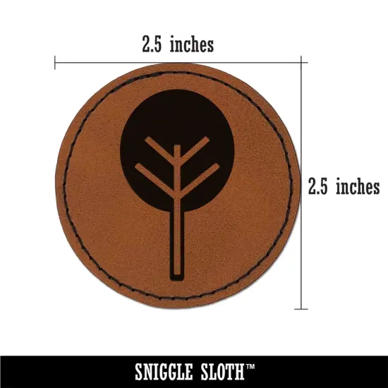 Cute Tree Round Iron-On Engraved Faux Leather Patch Applique - 2.5" Brown {2}