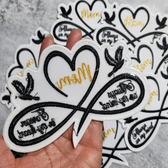 Memorial Infinity Collection: Patch Party Club, "MOM" Eternal Remembrance 1-pc, Iron-On Embroidered Patch, Sz 6", Tribute Honoring Loved One {3}