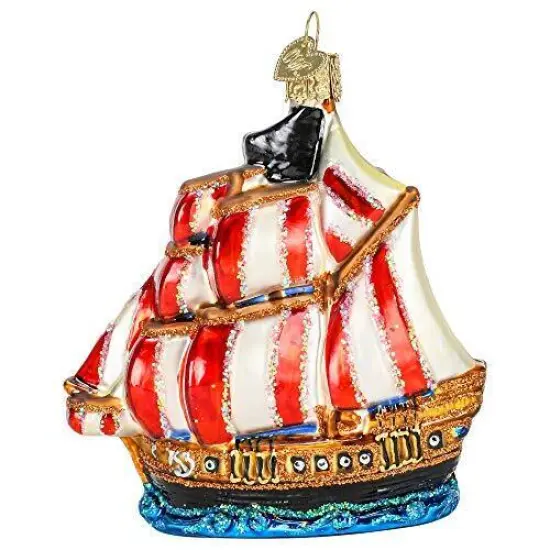 Pirate Ship Glass Christmas Tree Ornament with Free Box {3}