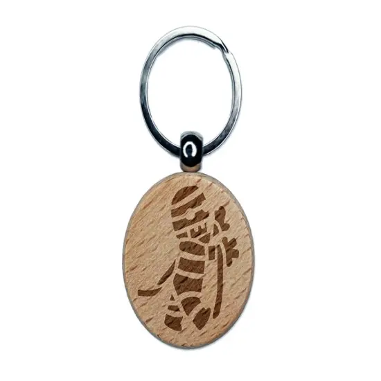 Cute Mummy Egyptian Monster Wrapped in Bandages Halloween Engraved Wood Round Keychain Tag Charm {1}