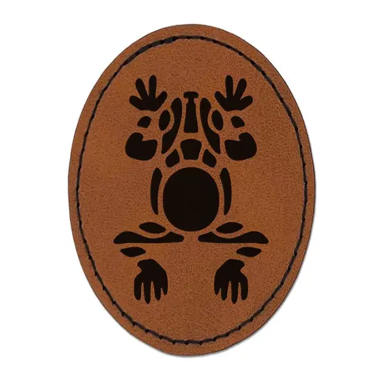 Southwestern Style Tribal Frog Toad Round Iron-On Engraved Faux Leather Patch Applique - 2.5" Brown {1}