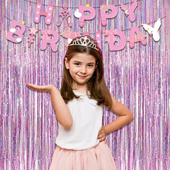 2 Packs Pink Tinsel Curtain Party Backdrop - Foil Fringe Curtain Lilac Pink Party Streamers for Birthdays Girl Princess Bachelorette Euphoria Theme Party Decorations {5}