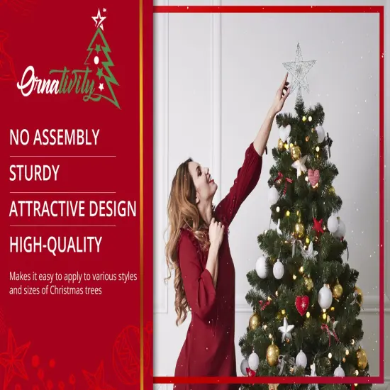 Ornativity Silver Star Tree Topper - Christmas Swirl Design Sparkle Star Treetop Ornament {6}