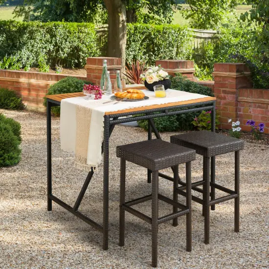 2 Pieces Patio Rattan Wicker Bar Stool Chairs-Brown {3}