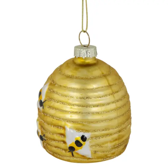 Northlight 2.75" Glittered Beehive Glass Christmas Ornament Gold {4}