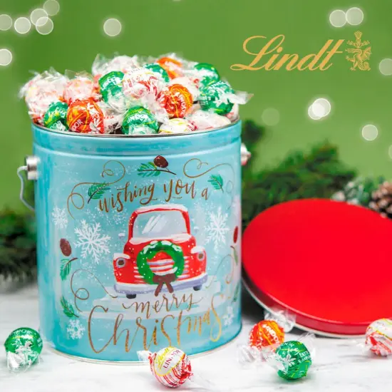 Vintage Christmas Candy Gift Tin 2.6 lb Holiday Tin Assorted Lindt Truffles (95 pcs) {1}