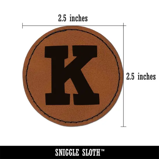 Letter K Uppercase Fun Bold Font Round Iron-On Engraved Faux Leather Patch Applique - 2.5" Brown {2}