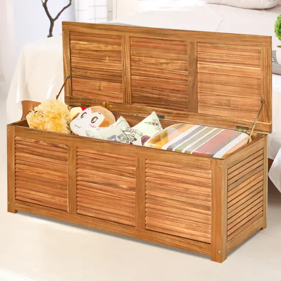 Costway 46 Gallon Deck Storage Acacia Wood Organization Toys Cushions Tools {5}