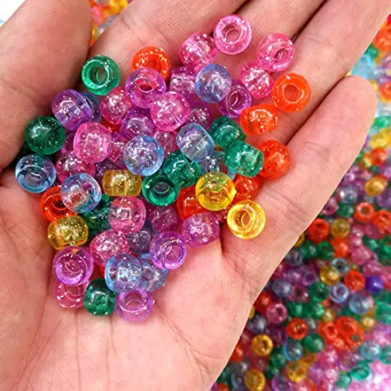 500 Pieces 6x9mm Mixed Colors Glitter Transparent Mix Plastic Pony Beads {1}