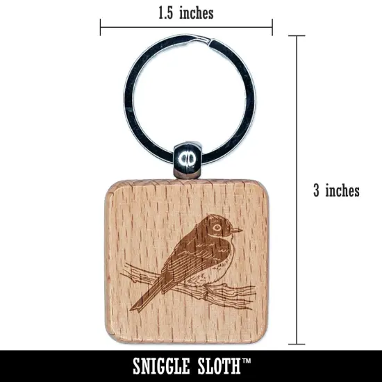 Phoebe Bird on a Branch Engraved Wood Square Keychain Tag Charm {2}