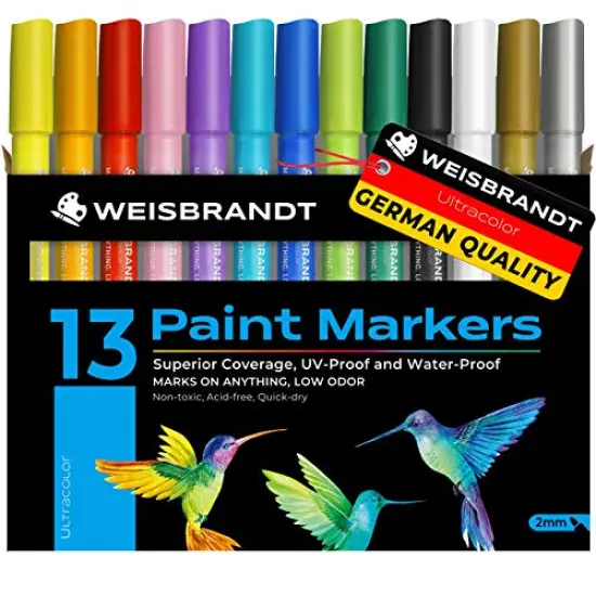 13 Colors Acrylic Markers Pens for Rock Painting, Paper, Plastic, Ceramic, Glass, Wood, Metal, Scrapbooking Craft, Card Making, Canvas. Water-Based, Non-Toxic, Quick Dry, Medium Tip, {2}