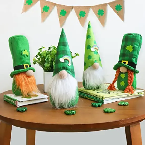 Bunny Chorus St Patricks Day Decorations Gnomes Gifts 4pcs, Farmhouse Plush Tomte Swedish Scandinavian Saint Patricks Day Decor Rainbow Nisse for Home Holiday Gnome Décor {2}