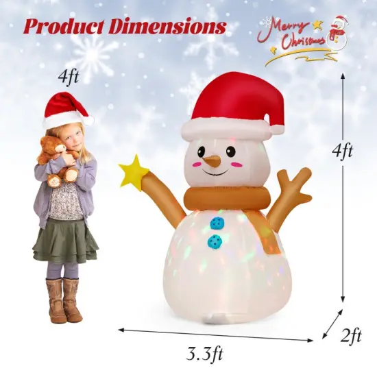 4 Feet Inflatable Christmas Snowman with 360&deg; Rotating Colorful LED Light {2}