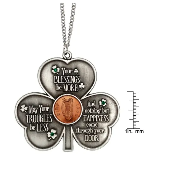 Shamrock Irish Penny House Blessing With Emerald Green Glass Stones {6}