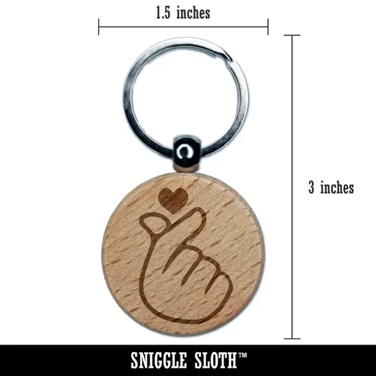 Heart Fingers Gesture of Love Engraved Wood Round Keychain Tag Charm {2}