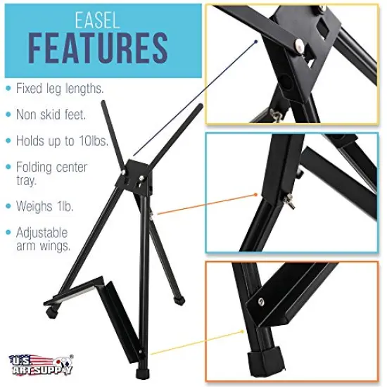 15" to 21" High Adjustable Black Aluminum Tabletop Display Easel with Extension Arm Wings - Portable Artist Tripod Folding Frame Stand - Holds Canvas, Paintings, Books, Photos, Signs {4}