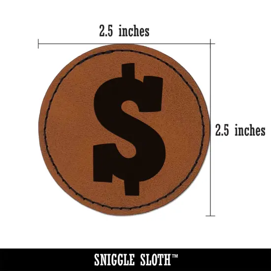 Dollar Sign Money Symbol Round Iron-On Engraved Faux Leather Patch Applique - 2.5" Brown {3}