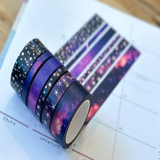 FOILED Galaxy Space Purple & Black Stars Celestial Astrology Washi Tape Set (#W011) {3}