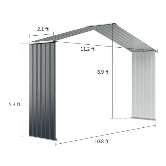 Outdoor Storage Shed Extension Kit for 11.2 Feet Shed-Gray {5}