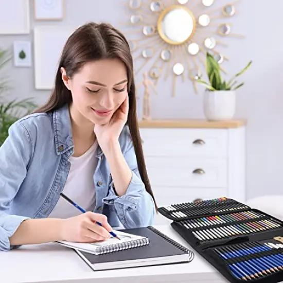 80 Pack Drawing Set Sketching Kit, Pro Art Supplies with 3-Color Sketchbook, Watercolor Pad, Colored, Graphite, Charcoal, Metallic Pencil, for Artist Adults Kids Beginner {4}