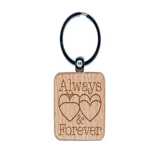 Mrs and Mrs Always and Forever Wedding Gown Hearts Engraved Wood Square Keychain Tag Charm {1}