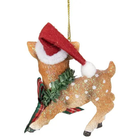Northlight Fawn Reindeer Wearing Santa Hat Christmas Ornament - 3" - Brown and Red {5}