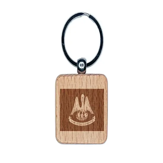 Louisiana State Flag Engraved Wood Square Keychain Tag Charm {1}