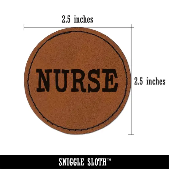 Nurse Fun Text Round Iron-On Engraved Faux Leather Patch Applique - 2.5" Brown {2}