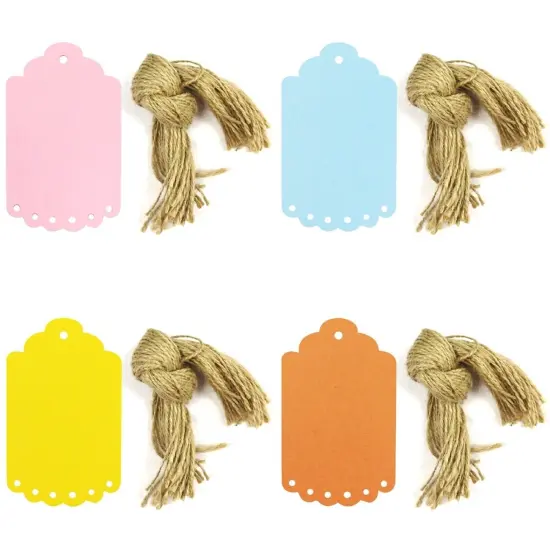 Wrapables 40 Gift Tags/Kraft Hang Tags with Free Cut Strings, Large Scalloped Edge (Set of 4) {1}
