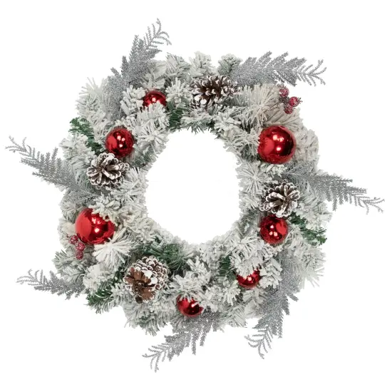 Northlight Heavily Flocked Pine with Ornaments Artificial Christmas Wreath - 24" - Unlit Green {1}