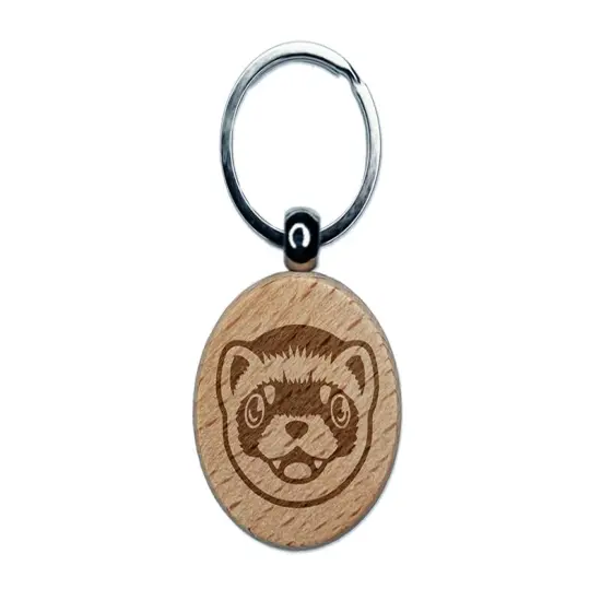 Cute Ferret Face Engraved Wood Round Keychain Tag Charm {1}