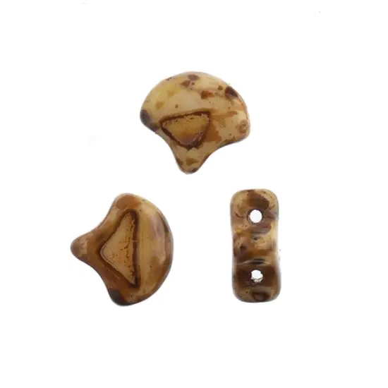 John Bead Czech Glass Opaque Ginko Beads, 50g Chalk Travertin Dark {2}