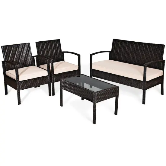 4 Pieces Patio Furniture Sets Rattan Chair Wicker Set Outdoor Bistro {1}