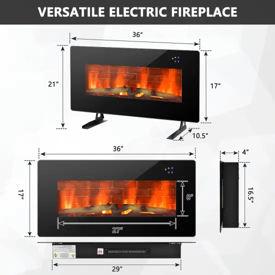 Electric Wall Mounted Freestanding Fireplace with Remote Control {4}