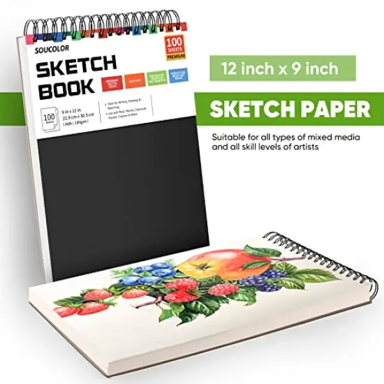 9" x 12" Sketch Book, 1-Pack 100 Sheets Spiral Bound Art Sketchbook, Acid Free (68lb/100gsm) Artist Drawing Book Paper Painting Sketching Pad {1}