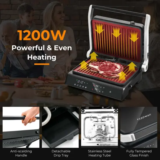 Costway Electric Panini Press Grill Sandwich Maker with LED Display&nbsp;& Removable Drip Tray {5}