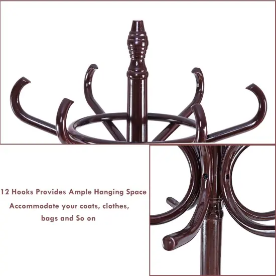 Wooden Freestanding Hat Coat Rack with Umbrella Stand Perfect for Any Room Brown {5}