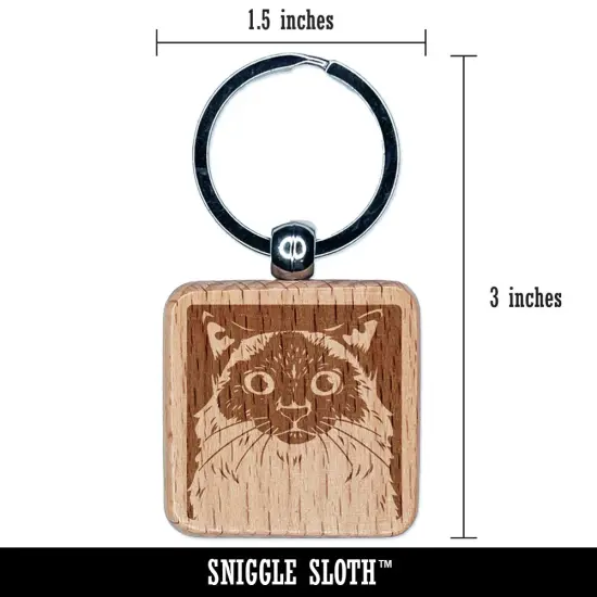 Pretty Siamese Cat Engraved Wood Square Keychain Tag Charm {2}