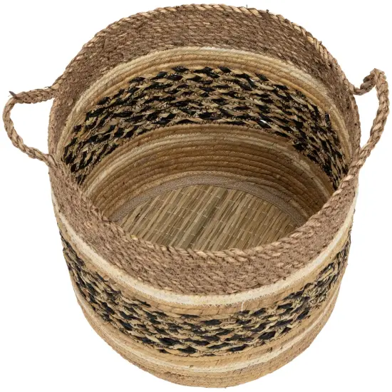 Northlight Seagrass Weave Round Storage Baskets with Handles - 15" - Set of 3 Beige {4}