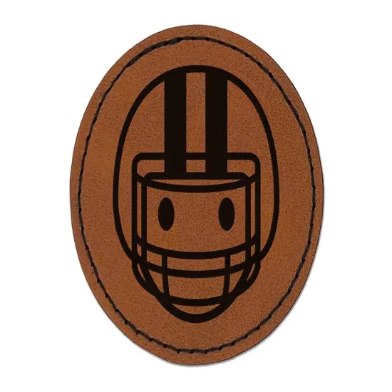 Occupation Athlete Football Helmet Icon Round Iron-On Engraved Faux Leather Patch Applique - 2.5" Brown {1}