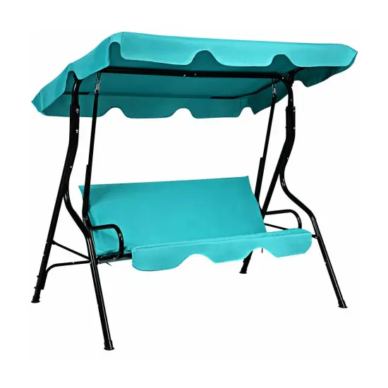 3 Seats Patio Canopy Swing Blue {3}