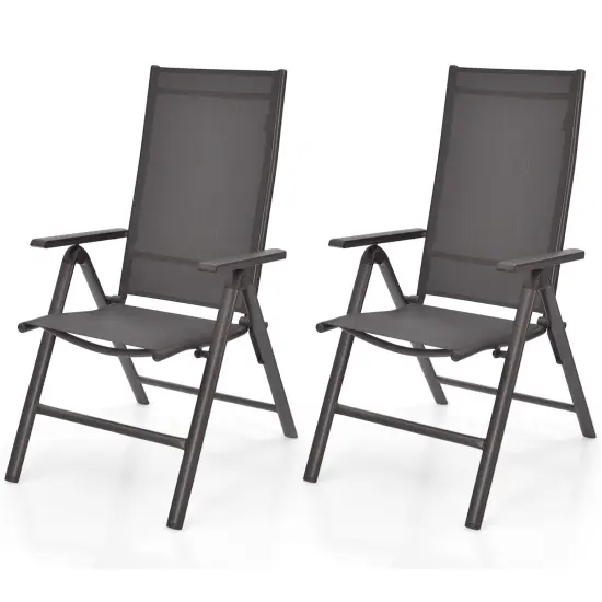 2 Pieces Patio Folding Dining Chairs Aluminium Adjustable Back-Gray {1}