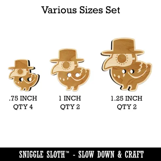 Cute Chibi Raven with Plague Doctor Mask Wood Buttons for Sewing Knitting Crochet DIY Craft {1}