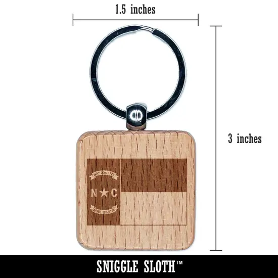 North Carolina State Flag Engraved Wood Square Keychain Tag Charm {2}