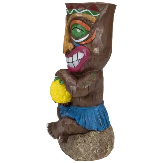 Northlight 13.75" Solar Lighted Polynesian Outdoor Garden Smiling Tiki Statue Brown {4}