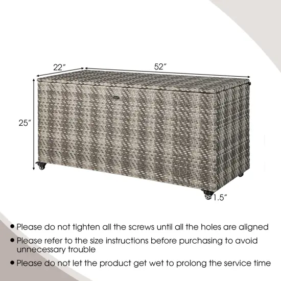 96 Gallon PE Wicker Outdoor Storage Box with 4 Wheels Grey {4}