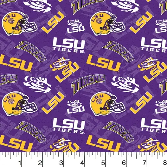 Sykel Enterprises-Louisiana State University Cotton Fabric-LSU Tigers Tone On Tone Cotton Quilting Fabric {1}