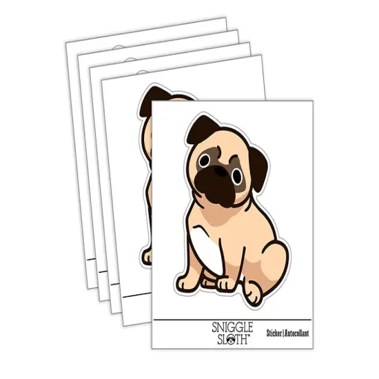 Pug Sitting Dog Waterproof Vinyl Phone Tablet Laptop Water Bottle Sticker Set - 5 Pack {2}